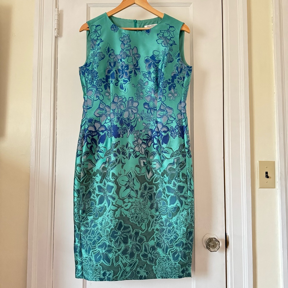 MaxMara Floral Teal and Blue Sleeveless Dress Size 42